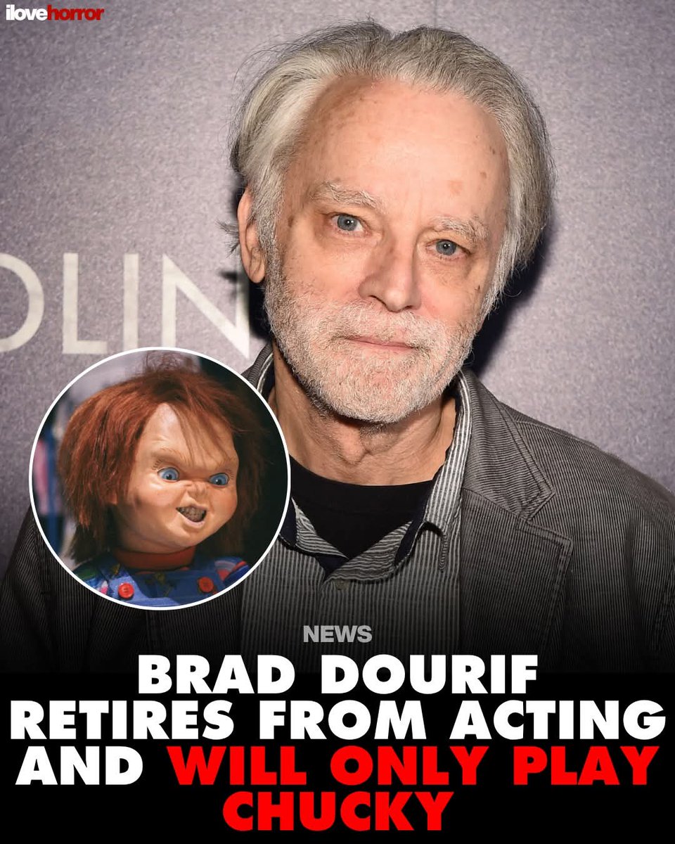 ILoveHorror7's tweet photo. Horror legend Brad Dourif officially announced in April 2024 that he is retiring from mainstream acting, with the clear exception of continuing to portray Chucky.

Dourif revealed his retirement during a JoBlo interview. He confirmed that he considers himself retired for all "non-Chucky stuff".

He refuses to let anyone else voice the iconic killer doll. He has vowed to remain the voice of Chucky for any future films, TV series, or projects created by Don Mancini.

Dourif noted that he only continues to play the character because he considers franchise creator Don Mancini to be family. Additionally, it allows him to work alongside his daughter, Fiona Dourif, who also stars in the franchise

While he is strictly retired from regular Hollywood auditions and mainstream roles, he occasionally breaks his rule for small, personal projects. For instance, he appeared briefly alongside his daughter in the medical drama The Pitt.