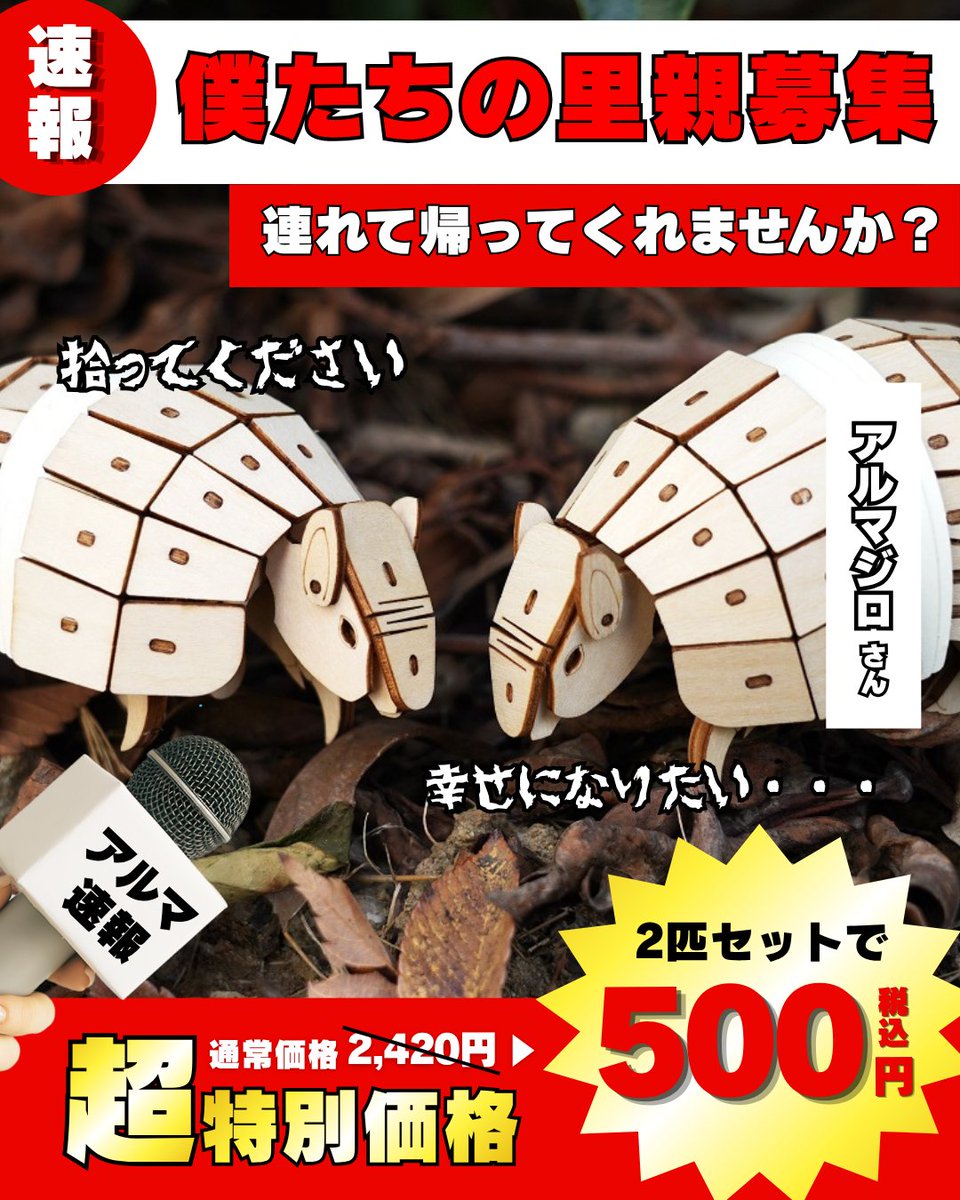 tukurun_desu's tweet photo. |◤　　　　　　　　 ◥||
　緊急‼️里親募集中
||◣　　　　　　　　 ◢||

在庫の森に大量発生してしまった
アルマジロさんを引き取っていただけませんか🙇‍♀️
https://t.co/kiLnIvyXIc
今だけの大特価セールです⚠️ https://t.co/iZ90MzWJIl
