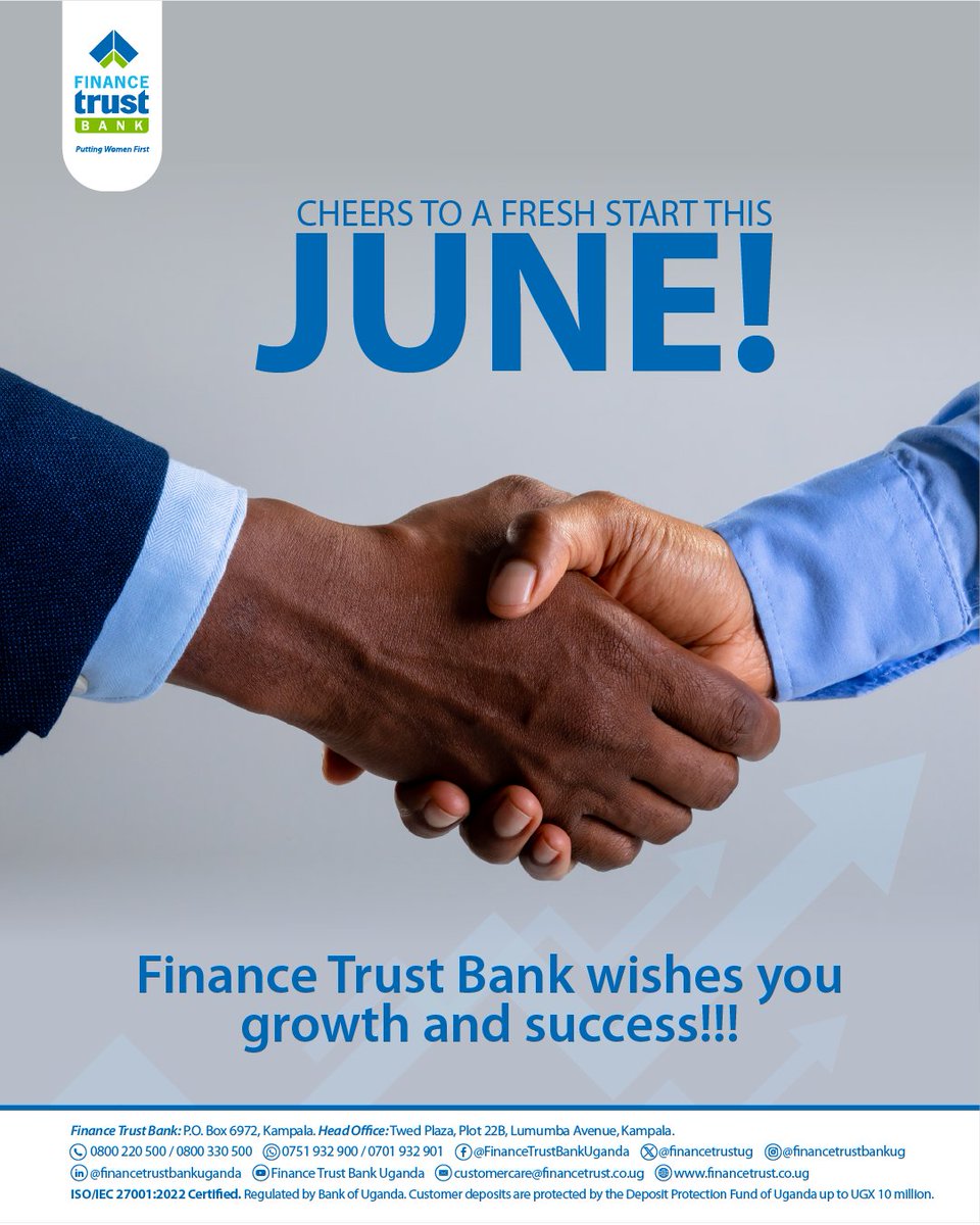 financetrustug's tweet photo. New month. New focus. New possibilities.

This June, give yourself permission to dream bigger, save smarter, and move closer to your goals with Finance Trust Bank by your side.
We wish you a successful and fulfilling month ahead!

 #FinanceTrustBank #PuttingWomenFirst #HappyNewMonth