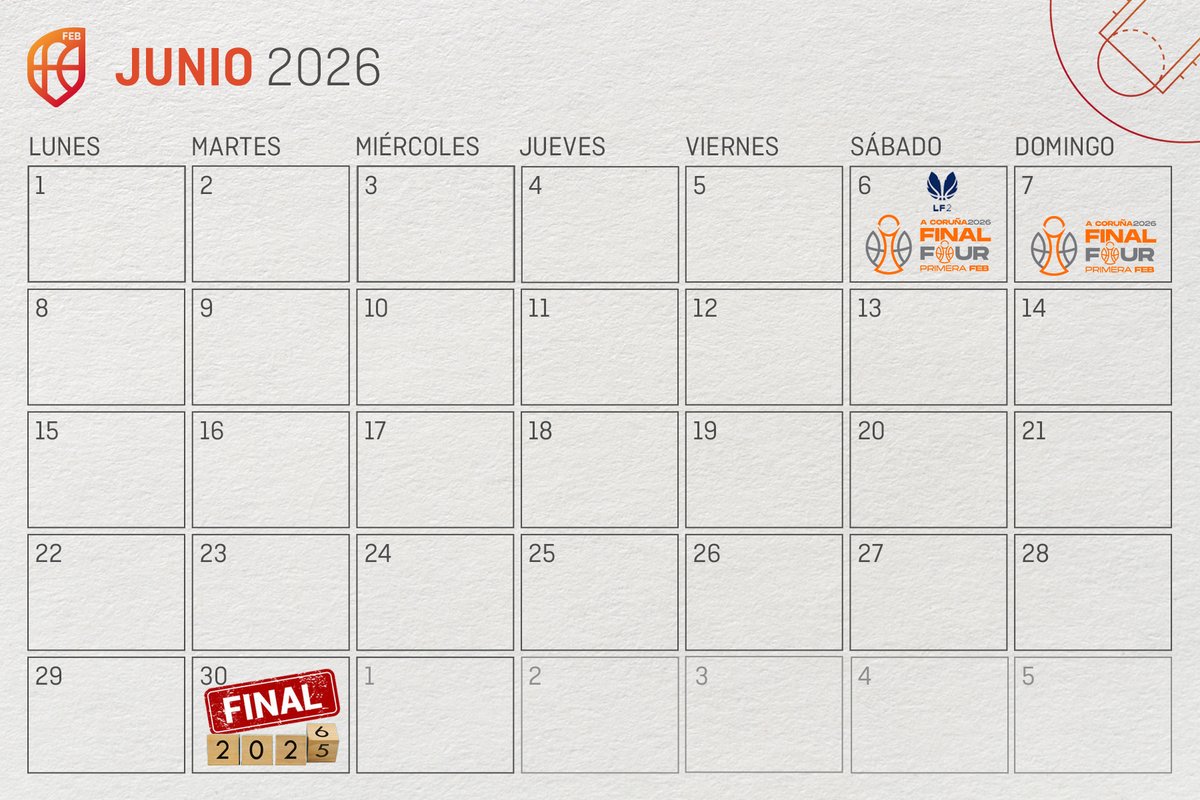 CompeticionFEB's tweet photo. 📆 𝓤𝓝 𝓜𝓔𝓢 𝓓𝓔 𝓙𝓤𝓝𝓘𝓞 𝓓𝓔 𝓓𝓔𝓢𝓟𝓔𝓓𝓘𝓓𝓐 𝓔𝓝
@CompeticionFEB 📆
👉 Los dos últimos ascensos del curso, en juego en #PrimeraFEB y #LF2
⤴️ #F4PrimeraFEB
⤴️#PlayoffsLF2 https://t.co/YjAjiUVJyy