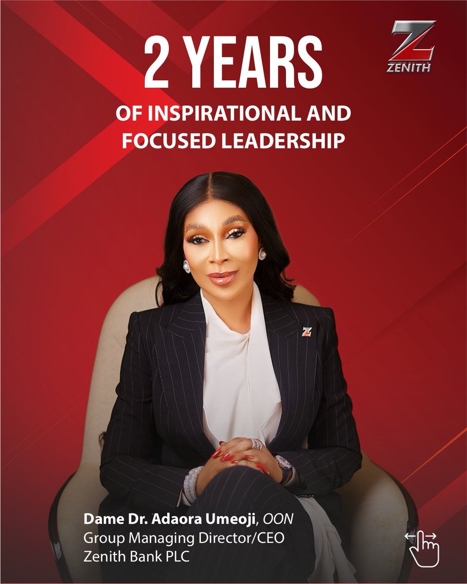 ZenithBank's tweet photo. Two years of inspirational and focused leadership.

Today and always, we celebrate our GMD/CEO, Dame Dr. Adaora Umeoji OON.

#CelebratingDameAdaoraUmeoji
#ZenithBank
#AdaoraUmeoji https://t.co/oa7JYsp4iA