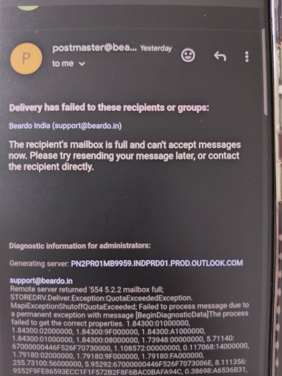 Yusufk0105's tweet photo. @BeardoForMen Ur team replied yesterday, but when i m sending the details it is bouncing back with mailbox full error.
Kindly clear ur MAILBOX!!! https://t.co/QE9UWD59v5