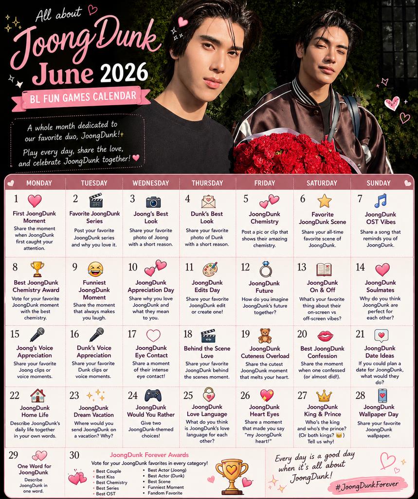 teamjoongdunk's tweet photo. Happy New Month Lovelies 💞 
  Let's play a JoongDunk game today, Who's in 💃🎉💕

> Day 1

#JoongDunk https://t.co/vb09s4BsAu