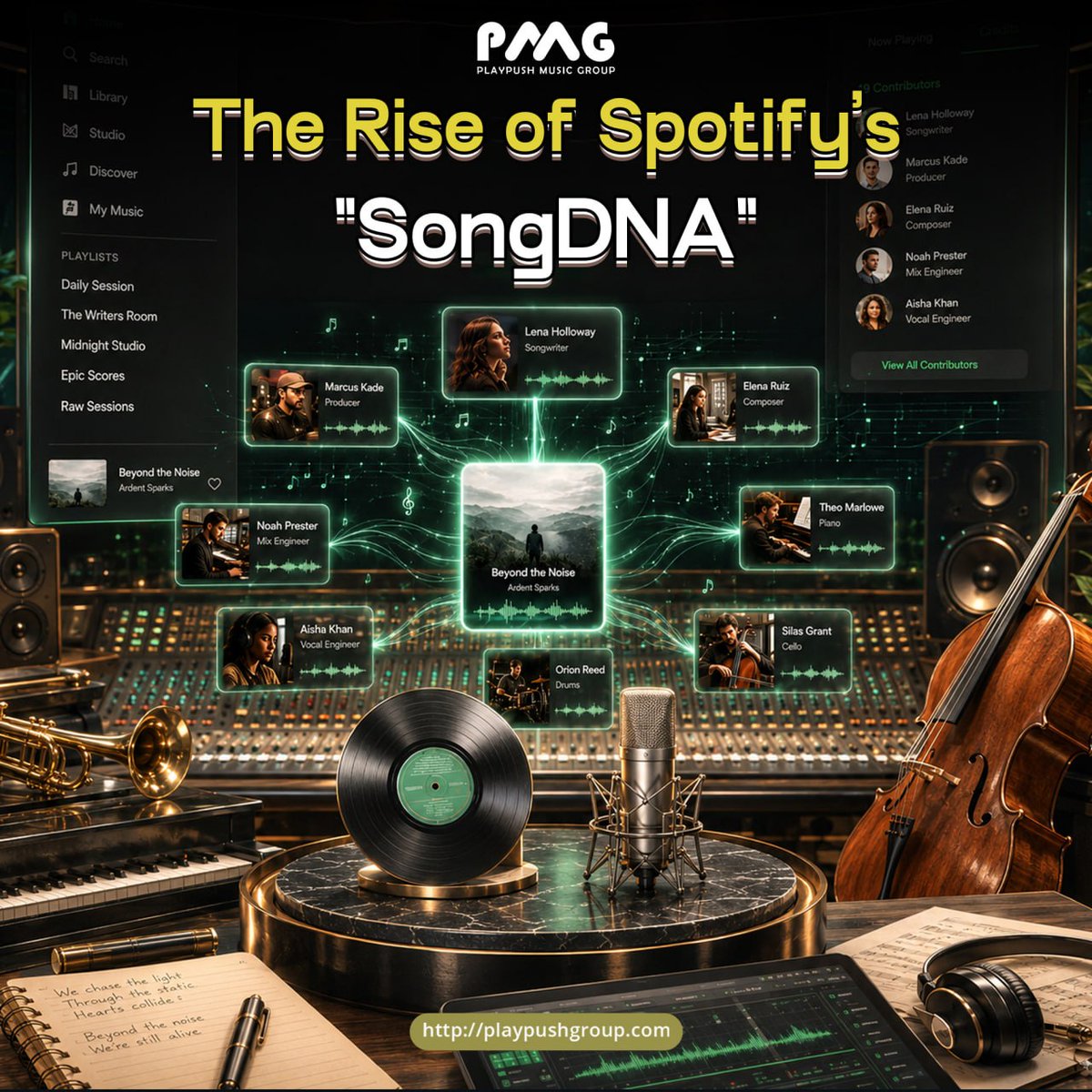 PlayPush_Music's tweet photo. PMG : The Rise of Spotify’s "SongDNA"
Spotify now reveals creative teams. Authenticity is vital, so PMG connects your brand to these essential artist stories.
🌐 https://t.co/s8Cvcag644
#PMG #MusicIndustry #SongDNA #Spotify #CreativeTransparency #BrandStrategy #MusicData https://t.co/XpJ5udcF6B
