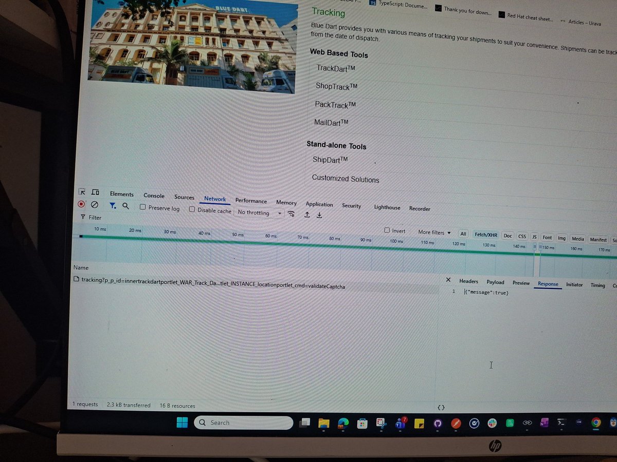 KxPinto's tweet photo. @BlueDartCares 
https://t.co/LQKAtiA9U1 
Are you joking 
Track dart api replies just "true". Where is your api response @DHLGlobal https://t.co/IJBHzZjM3j
