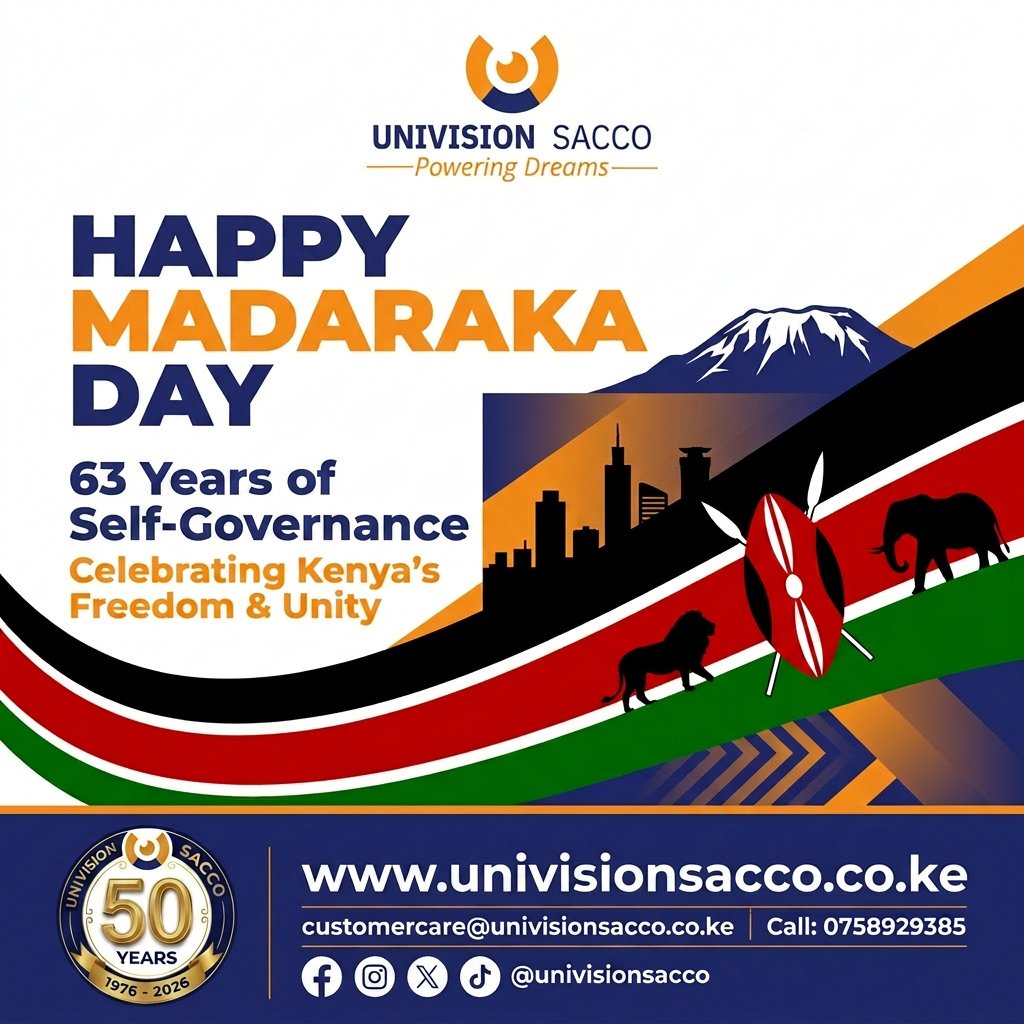 Univisionsacco's tweet photo. Happy Madaraka Day!
#MadarakaDay #Kenya #UnivisionSacco #SecuringTheFuture https://t.co/affHzS7Sfa