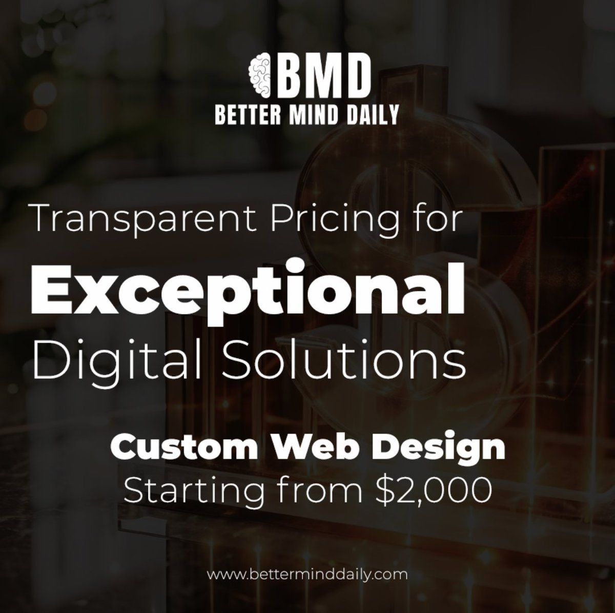 betterminddaily's tweet photo. Transparent Pricing for Exceptional Digital Solutions
Custom Web Design
Starting from $2,000 (one-time)
💳Flexible monthly payment plans available to make premium digital solutions more accessible for growing practices.
https://t.co/PWdeT1eY7h
#CustomWebDesign #TransparentPricing https://t.co/ZOC8PJaO80