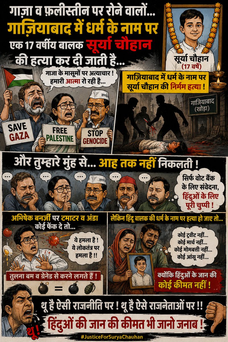 anandpbh_'s tweet photo. गाज़ा व फलीस्तीन पर दहाड़े मार कर रोने वालों गाज़ियाबाद में धर्म के नाम पर एक सत्रह वर्षीय बालक सूर्या चौहान की हत्या कर दी जाती है और तुम्हारे मुंह से आह तक नहीं निकलती थू है ऐसी राजनीति पर।
#SuryaChauhan
#Gaziabad https://t.co/Nc2u3lPlIV