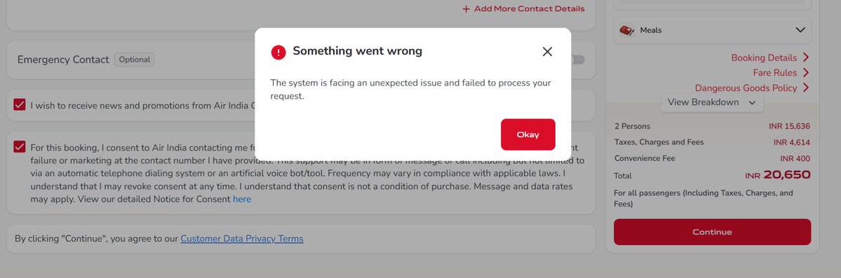 marginalideas's tweet photo. Anyone else facing some serious glitch in the Air India booking system? The customer care is clueless and interestingly, not able to add FFN after booking from a third party website as well. 

@airindia Why such bad website? https://t.co/TZ9cqE9hkf