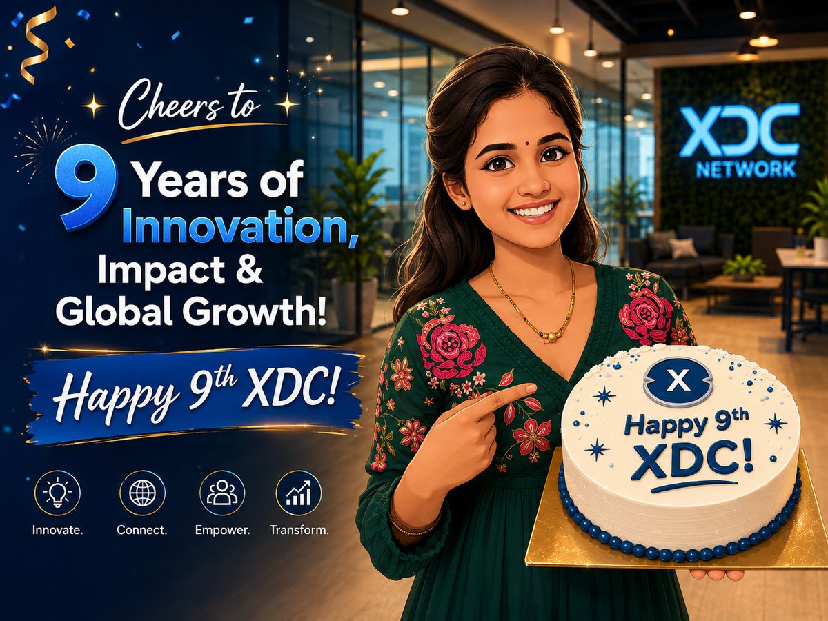 Vrushali_26's tweet photo. 9 years of vision. 7 years of Mainnet. One amazing community. 💙

Thank you to everyone who continues to build, secure, support &amp; grow the @XDCNetwork ecosystem. Together, we're driving the future of RWAs, TradeFi &amp; real-world blockchain adoption.

Happy Anniversary, XDC!

#XDC https://t.co/4LeM3pF6hJ