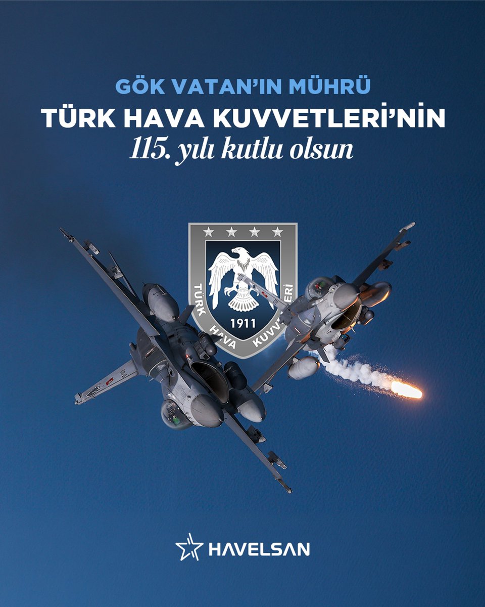 HAVELSANResmi's tweet photo. Her sorti, Gök Vatan'da bir mühür
Her nöbet, ay yıldızla bir ömür 🇹🇷

Türk Hava Kuvvetleri'nin 115'inci yılı kutlu olsun, şehitlerimizin ruhu şad olsun. #TürkHavaKuvvetleri ✈️ https://t.co/Y88PQtlZWv