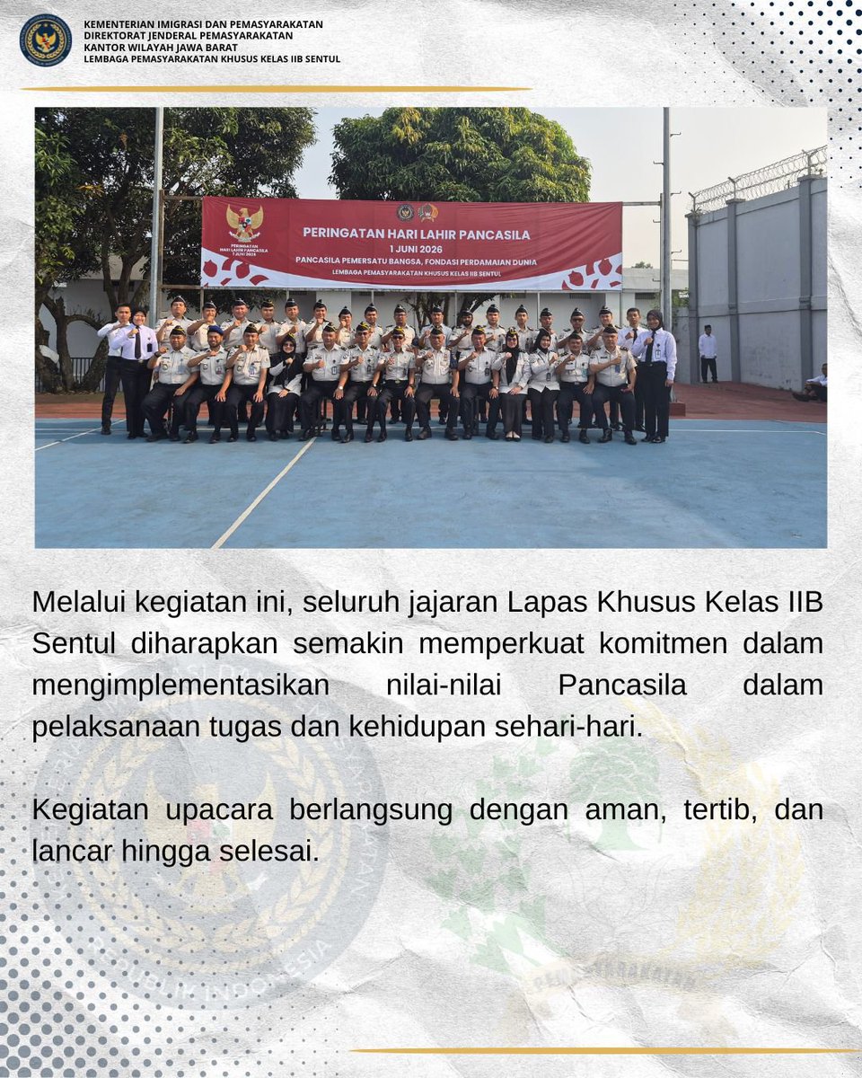 Lapsuster's tweet photo. LAPAS KHUSUSKELAS IIB SENTUL  MELAKSANAKAN KEGIATAN UPACARA PERINGATAN HARI LAHIR PANCASILA 1 JUNI 2026 https://t.co/tmTbSlyAIx