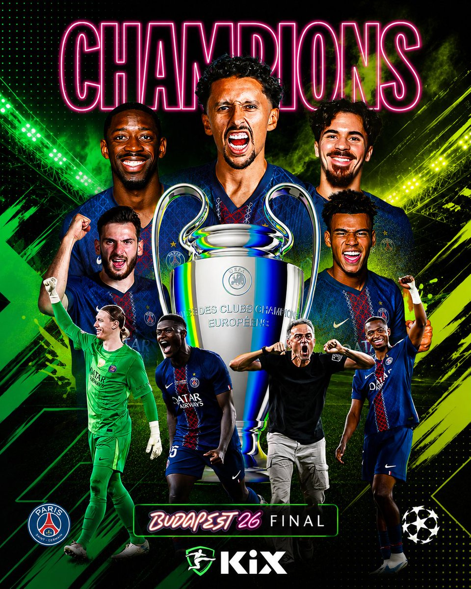 kix_digital's tweet photo. PSG are champions! 🏆

Paris Saint-Germain lifted the trophy after a memorable final in Budapest.

Congratulations on an outstanding campaign and a deserved triumph 👏 https://t.co/Rx0wu292Cz