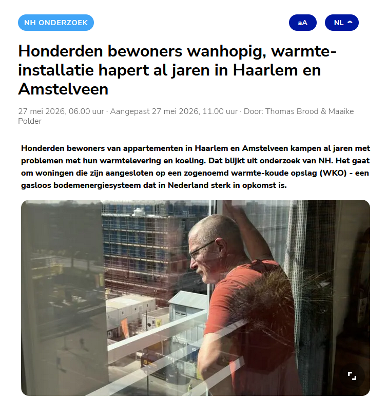 Miss_Royal73's tweet photo. “Ik voel me gewoon zwaar in de steek gelaten.” Geen #warm water, geen #verwarming of juist geen #koeling in huis: bewoners van appartementen in #Amstelveen en #Haarlem hebben steeds minder woongenot door problemen rondom het #WKO-systeem in hun wooncomplex. 

Een WKO-systeem (Warmte-Koude Opslag) is een duurzame installatie die energie uit de bodem gebruikt om gebouwen te verwarmen en te koelen. Tienduizenden huishoudens zijn inmiddels aangesloten op zo’n systeem, omdat dit wordt gezien als dé manier om Nederland van het gas af te krijgen. Maar in een rapport uit 2022 en uit onderzoek van NH blijkt dat het systeem hapert. En die problemen zijn niet van vandaag... 🧐