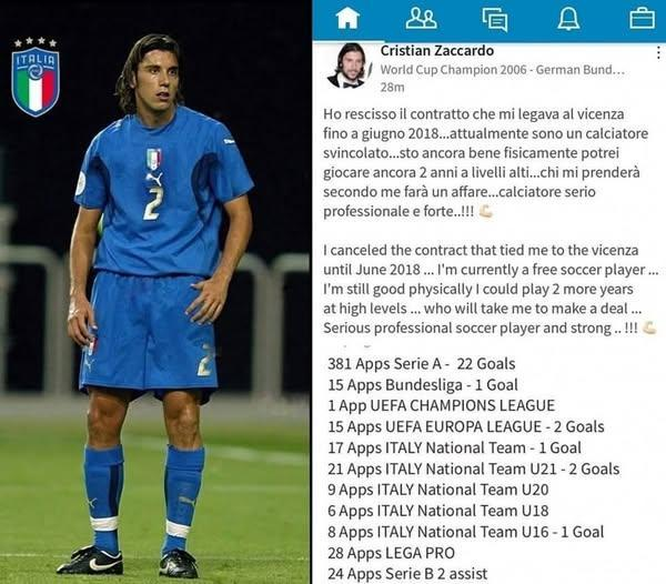 realmadridindo1's tweet photo. Pada tahun 2017, Cristian Zaccardo tidak memiliki tim, jadi dia membuat postingan di LinkedIn untuk mencari klub 😳.

Ya, percaya atau tidak, ini benar-benar terjadi. Setelah Vicenza tidak memperbarui kontraknya, bek pemenang Piala Dunia dari skuad Italia 2006 itu mencari tim dengan cara ini karena dia tidak menerima tawaran apa pun.

Sepanjang kariernya, ia bermain untuk klub-klub seperti Parma, Milan, dan Wolfsburg. Berkat postingan itu, ia akhirnya bergabung dengan Hamrun Spartans di Malta dan pensiun pada tahun 2019 di Tre Fiori di San Marino.