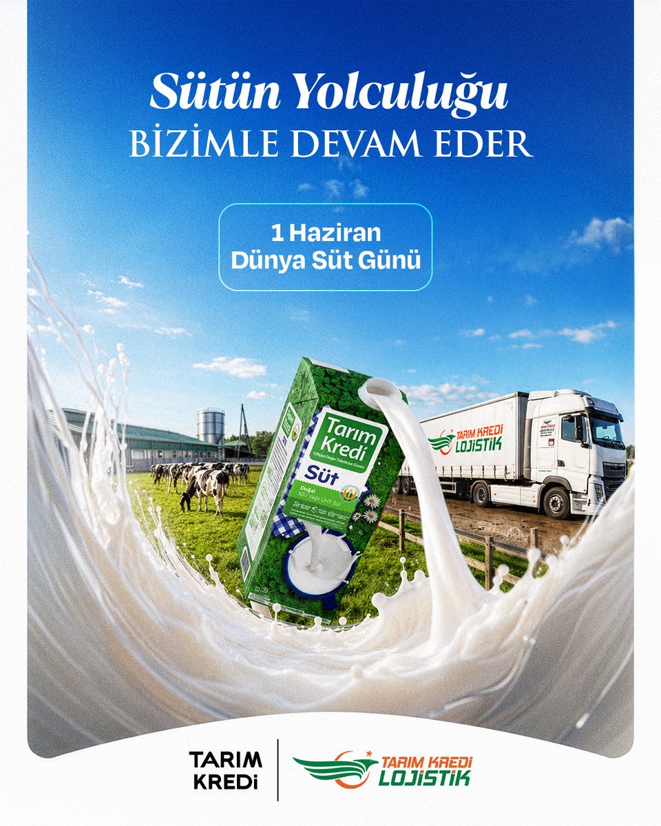 tklojistik's tweet photo. Doğallığın korunması, özenli bir yolculukla mümkün. 
Sütün ilk andaki tazeliğini koruyarak, güvenle yol alıyoruz.
Dünya Süt Günü kutlu olsun.🥛

#1HaziranDünyaSütGünü #TarımKrediLojistik https://t.co/rKsGtvWnAg