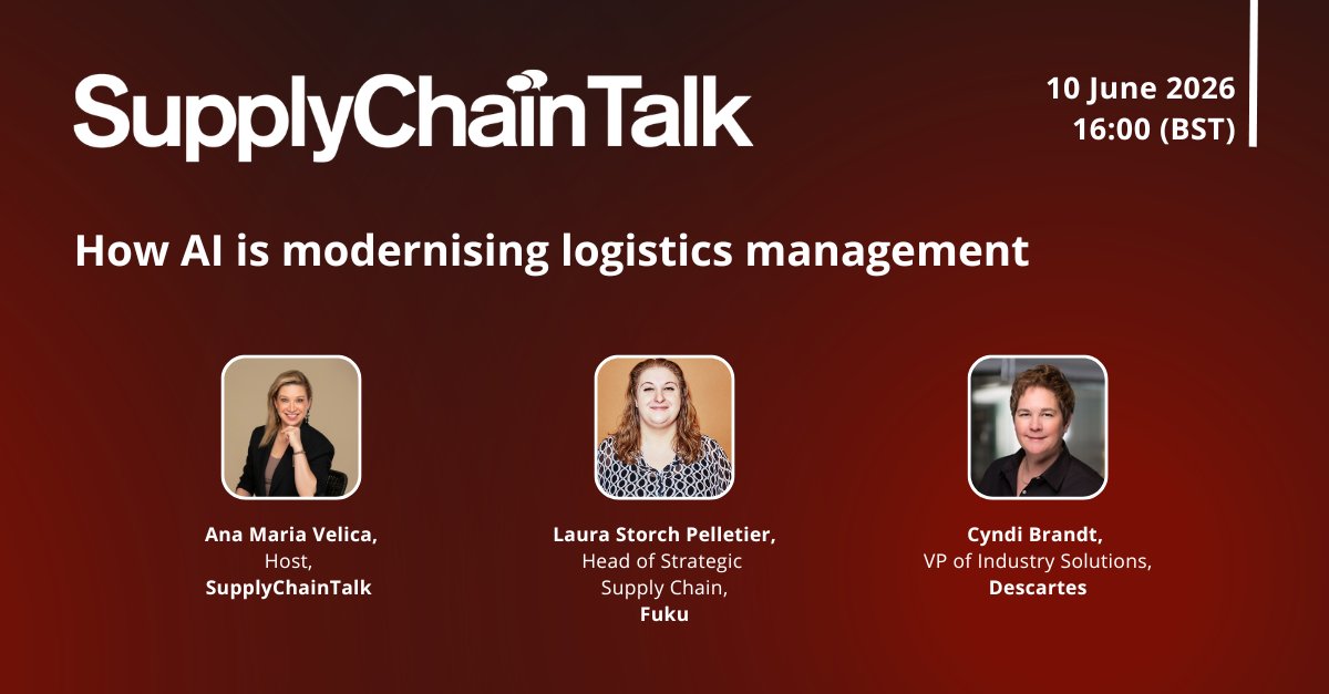 BiznessReporter's tweet photo. Join the next #SupplyChainTalk with Ana-Maria Velica, Laura Storch Pelletier (Fuku) &amp; Cyndi Brandt (Descartes) as they discuss how to build smarter, more resilient, data-driven logistics operations.

📅 10 June 2026 | 🕓 4:00 PM BST

Register: https://t.co/dLolhw2sx4 https://t.co/bdDlGKpRDo