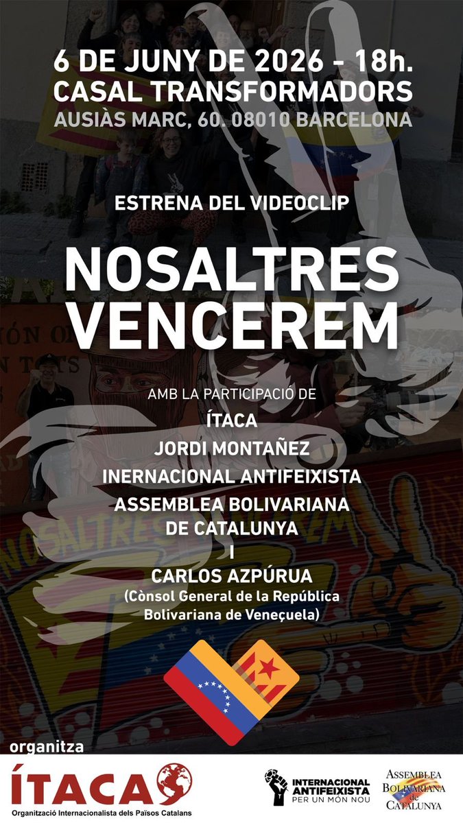 itacappcc's tweet photo. Aquest dimecres es cumpliran 6 mesos de l'atac dels EUA contra Veneçuela, l'assassinat d'un centenars de persones i el segrest del president Nicolas maduro i Cilia Flores.
El dia 3 publicarem un video clip editat per Ítaca amb músics dels Països Catalans de suport al Chavisme 👇 https://t.co/tvqwyzS3fm