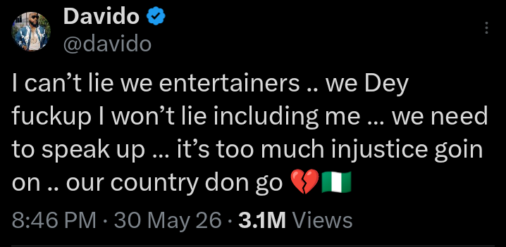boygemini_x_'s tweet photo. Let's start with the fact that we're not ready to learn.@davido could have kept quiet and watch the whole country go down the drain,but he didn't he spoke up for the culture. But what did he get in return? @princessluna237  first swear give am as per wetin?
#NigeriaWillRiseAgain https://t.co/xCBgrgM72C