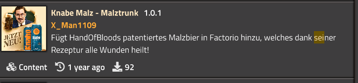 Myhazael's tweet photo. Scheinbar hat @HandOfBlood auch Fans in der Factorio Modding Szene. Nicht der Mod den ich gesucht habe, aber der Mod den ich brauchte :D https://t.co/eTVjrc9Fq6