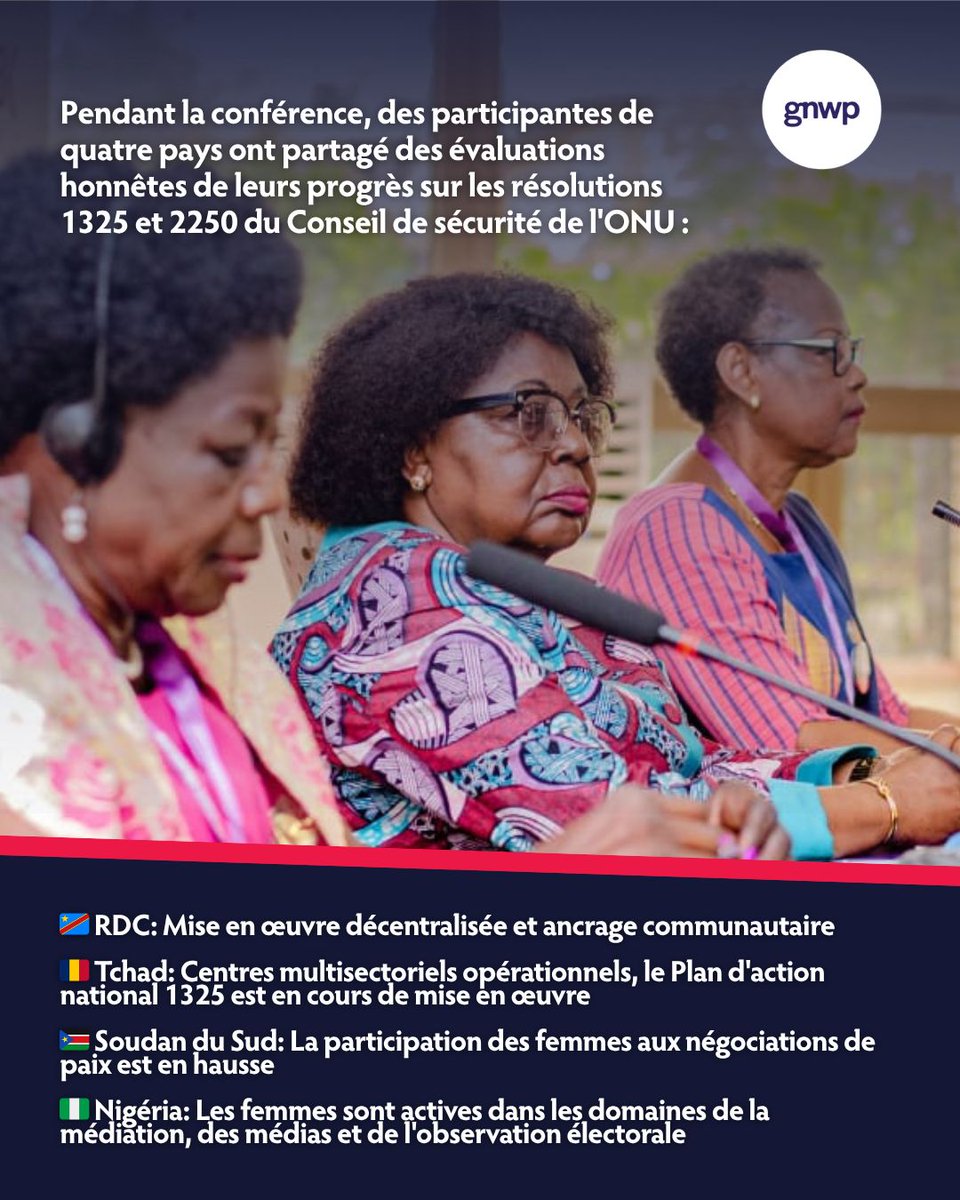 gnwp_gnwp's tweet photo. Le GNWP🟣 &amp; Affaires mondiales Canada ont réuni 47 leaders d'Afrique centrale et occidentale🌍️ lors d'une conférence régionale sur le #FPS et #JPS en 🇨🇩

Les femmes et les jeunes ne sont pas seulement touché·es par les conflits — elles en sont les artisanes d'une paix durable🧵 https://t.co/rFNcViLJg0