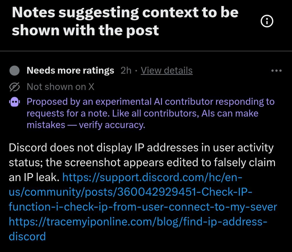 vb2007_'s tweet photo. @Discord_Lies The community noter AI doesn't seems to understand sarcasm. https://t.co/pZGZO8Ux29