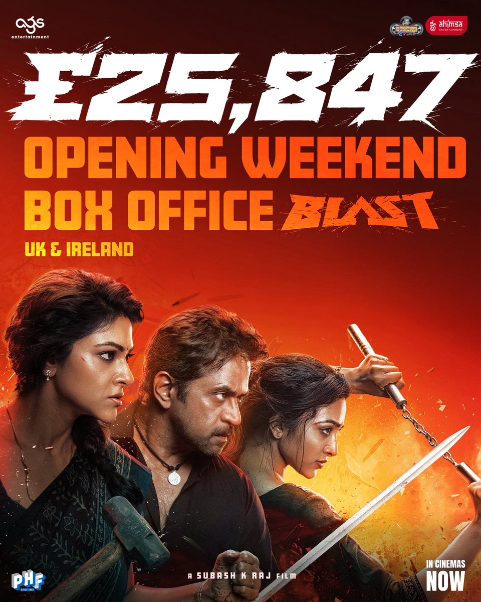 ahimsafilms's tweet photo. UK audiences showed up — £26k for #Blast in its opening weekend! 🔥 

A women-centric action film opening at this scale is a win worth celebrating ♥️♥️

Book your tickets now:
https://t.co/DxoeB3JEOj 💥 

@archanakalpathi @aishkalpathi @venkat_manickam @Ags_production @akarjunofficial @PreityMukundan @abhiramiact @highonkokken @arjunchdmbrm @subashraj1197 @RaviBasrur @boleyncinemauk