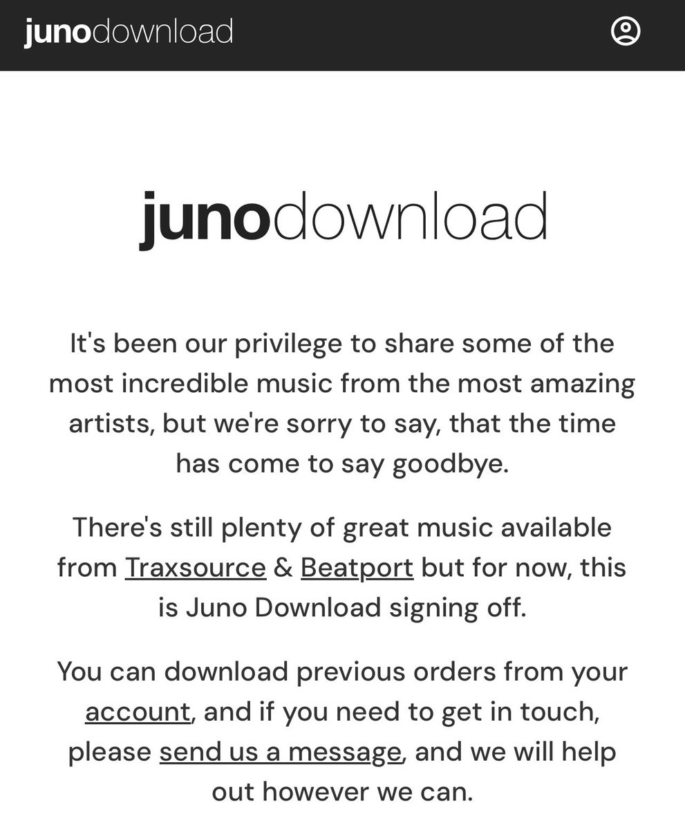 Eufeion's tweet photo. End of a era 😢 Juno Download was the Goat. This now means one less store to buy music from. All that’s left now is Beatport & Traxsouce.
Traxsouce sadly has about a handful of my music as they reject a lot of it for some reason. So it’s all Bandcamp & Beatport now #junodownload https://t.co/FnVEXXsrI7