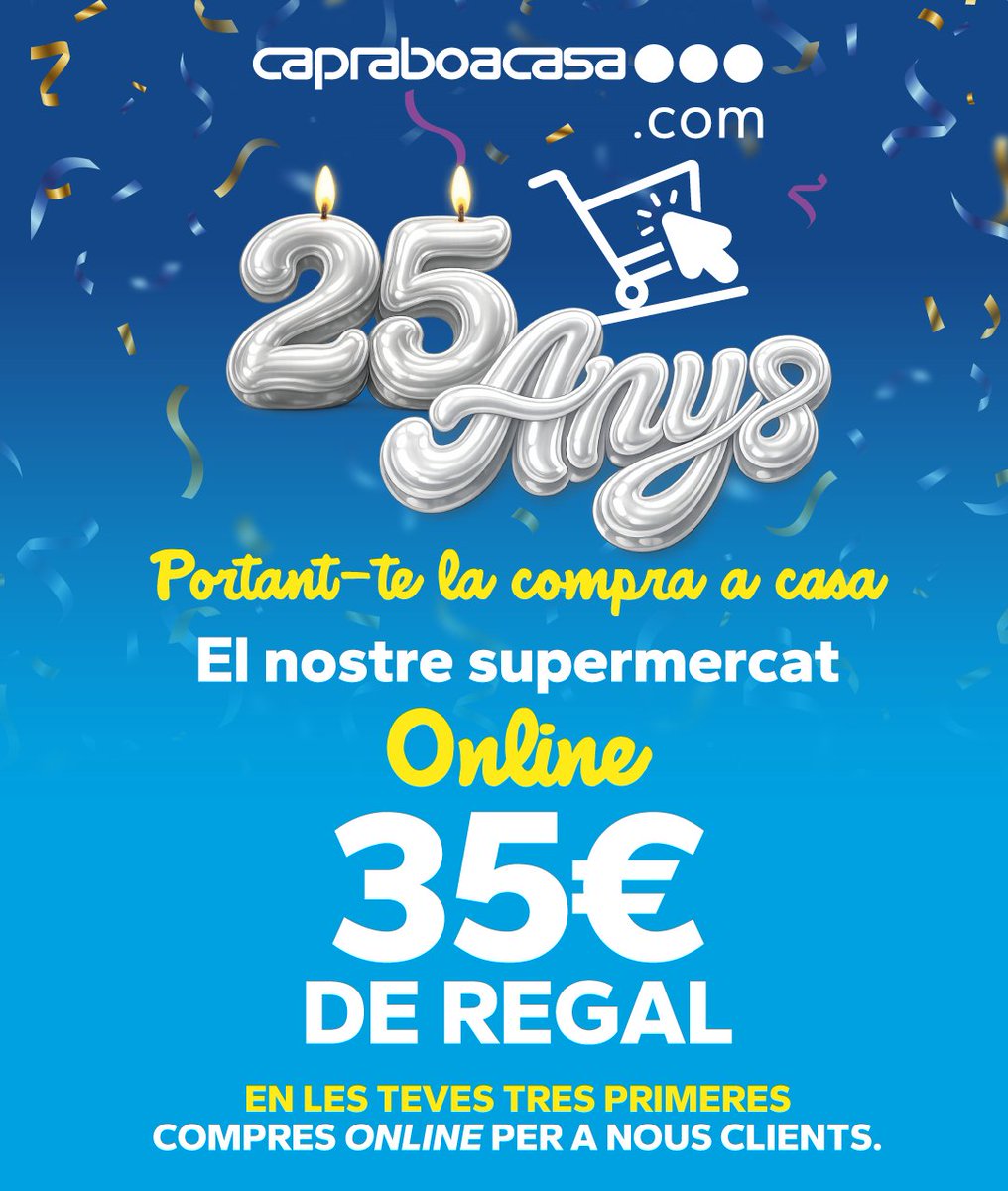 caprabo's tweet photo. A Capraboacasa fa 25 anys que t’acostem la compra fins a la porta de casa 💚, i volem compartir aquesta celebració amb tu!
🚚 Gaudeix d’enviament GRATUÏT en comandes de més de 110€.
🎁 I si encara no has comprat online amb nosaltres, aconsegueix fins a 35€ de descompte en les teves primeres compres.
És el moment perfecte per descobrir la comoditat de comprar des de casa. T’hi apuntes?
*Promoció vàlida exclusivament per a nous clients.
https://t.co/oazUNcwcOz