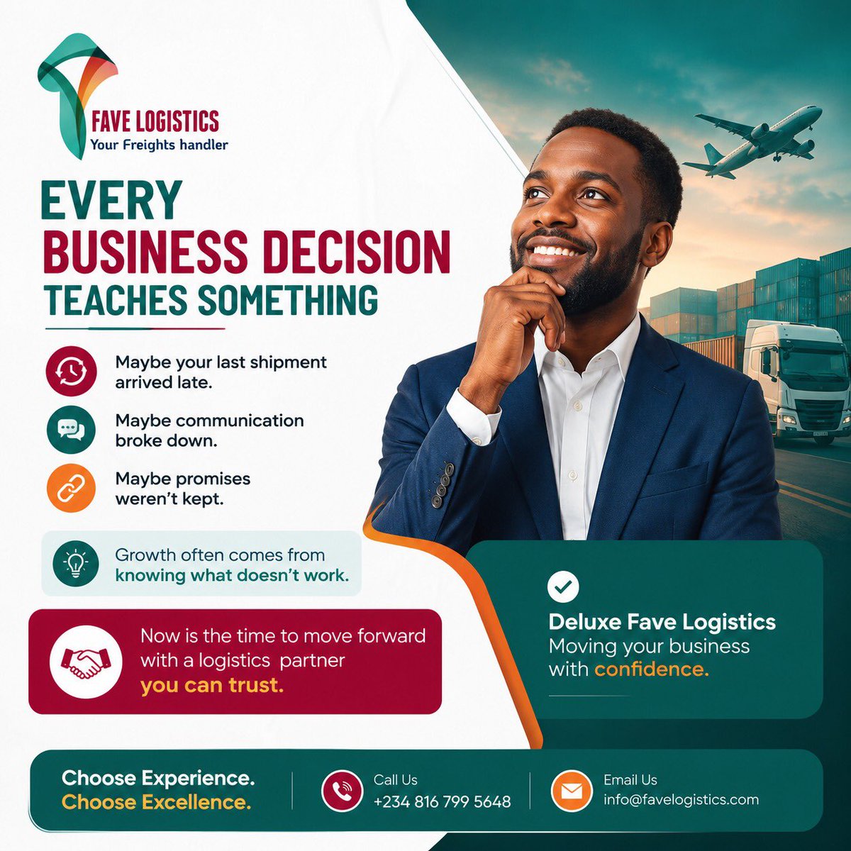 favelogistics_'s tweet photo. Your last freight experience may not have gone as planned. Late deliveries, poor communication etc. But every challenge teaches something valuable: the importance of choosing the right logistics partner. Movin forward, wouldn't you rather partner with Deluxe Fave Logistics today? https://t.co/hrNImSyUly