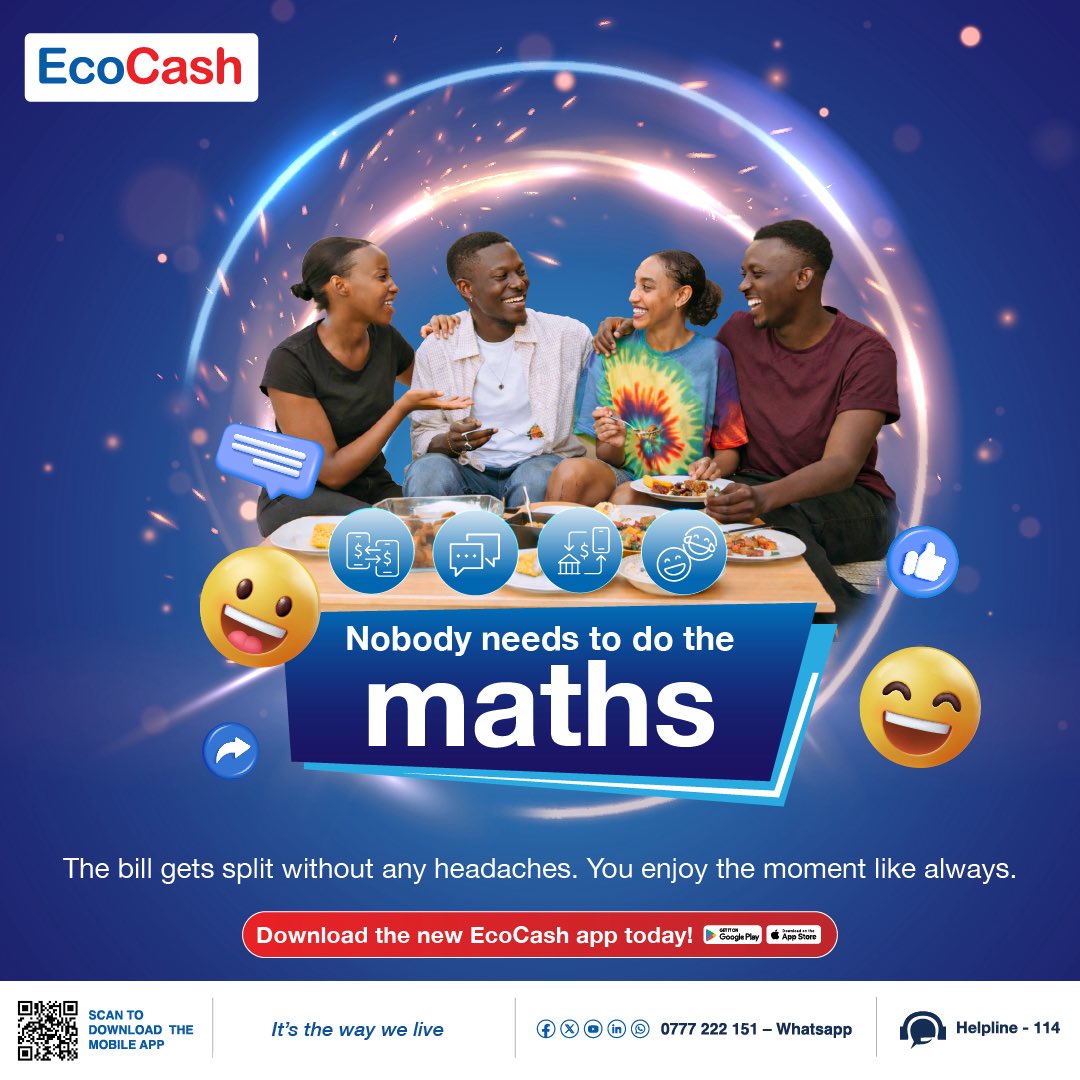 NehandaRadio's tweet photo. Split bills instantly in-app.
Download the new EcoCash Super App today.
https://t.co/Yzi23YRtIN
#EcoCashAppgraded #SplitBill #NoStressPayments https://t.co/1Ot1vp3S30