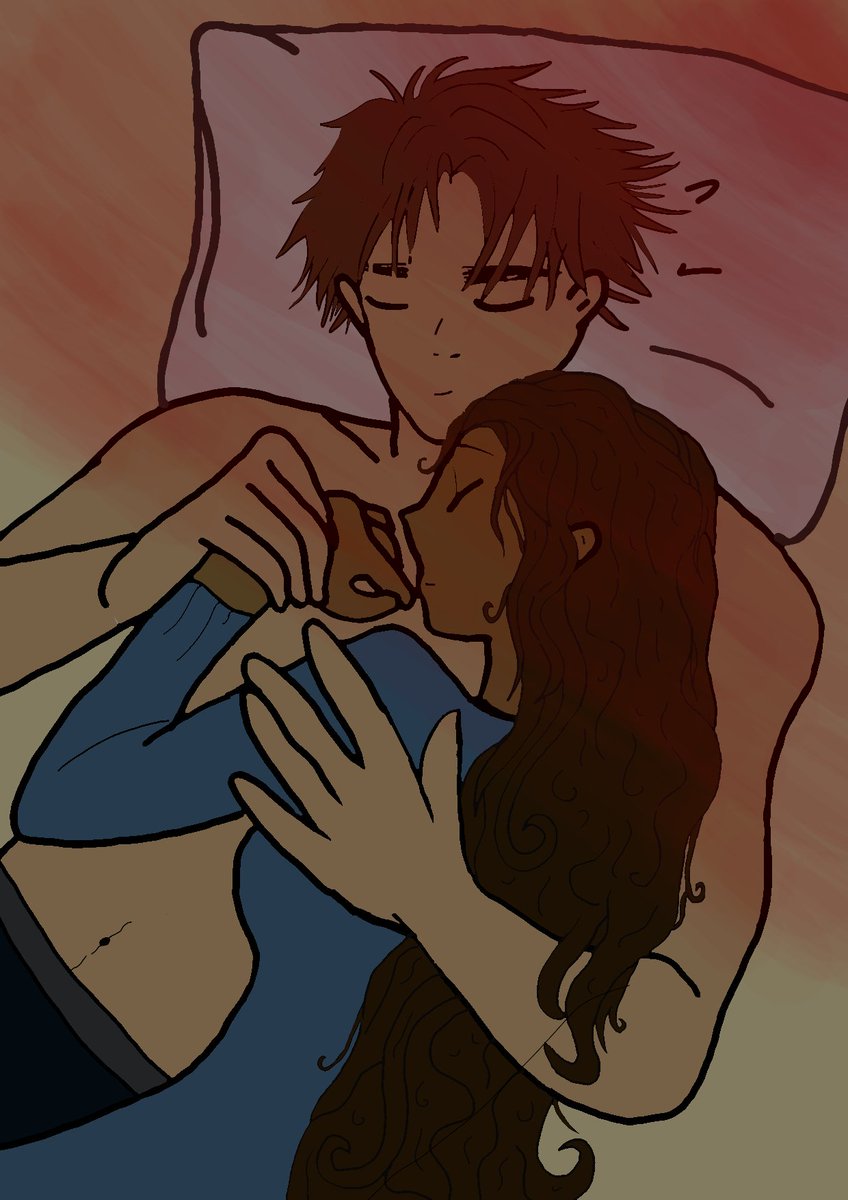 Nakanno_'s tweet photo. Es primerita vez que dibujo así en digital, así que habrán muchos errores pero así es imagino a Daya y Lázaro, que aunque querían mantener distancia terminan abrazaditos durmiendo #adoma #ADOMASpoiler @LiliCross_ @Reah_Ofi https://t.co/o3en2dWRh0