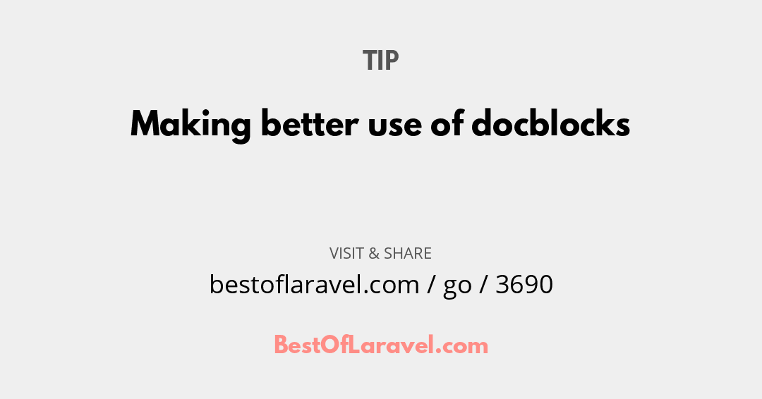 BestOfLaravel's tweet photo. #DailyResource
Tip by Joel Clermont
Making better use of docblocks
Read now at
https://t.co/JmYis2UuB1
#php #laravel #webdev #javascript #tech #resources #developers https://t.co/CkpM41bVGZ