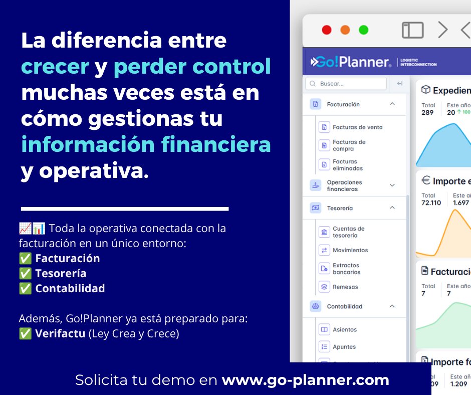 goplanner_'s tweet photo. 🚛 En muchas empresas de #transporte, la #facturación sigue siendo uno de los mayores cuellos de botella

📊 En @goplanner_ tienes toda la operativa conectada con la facturación en un único entorno
✅ Facturación
✅ Tesorería
✅ Contabilidad
#tesoreria #logística #contabilidad https://t.co/DtbjnuPuPu