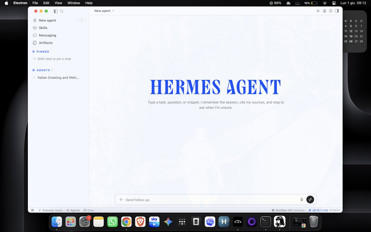So @NousResearch Hermes Agent has an official Electron app now ...