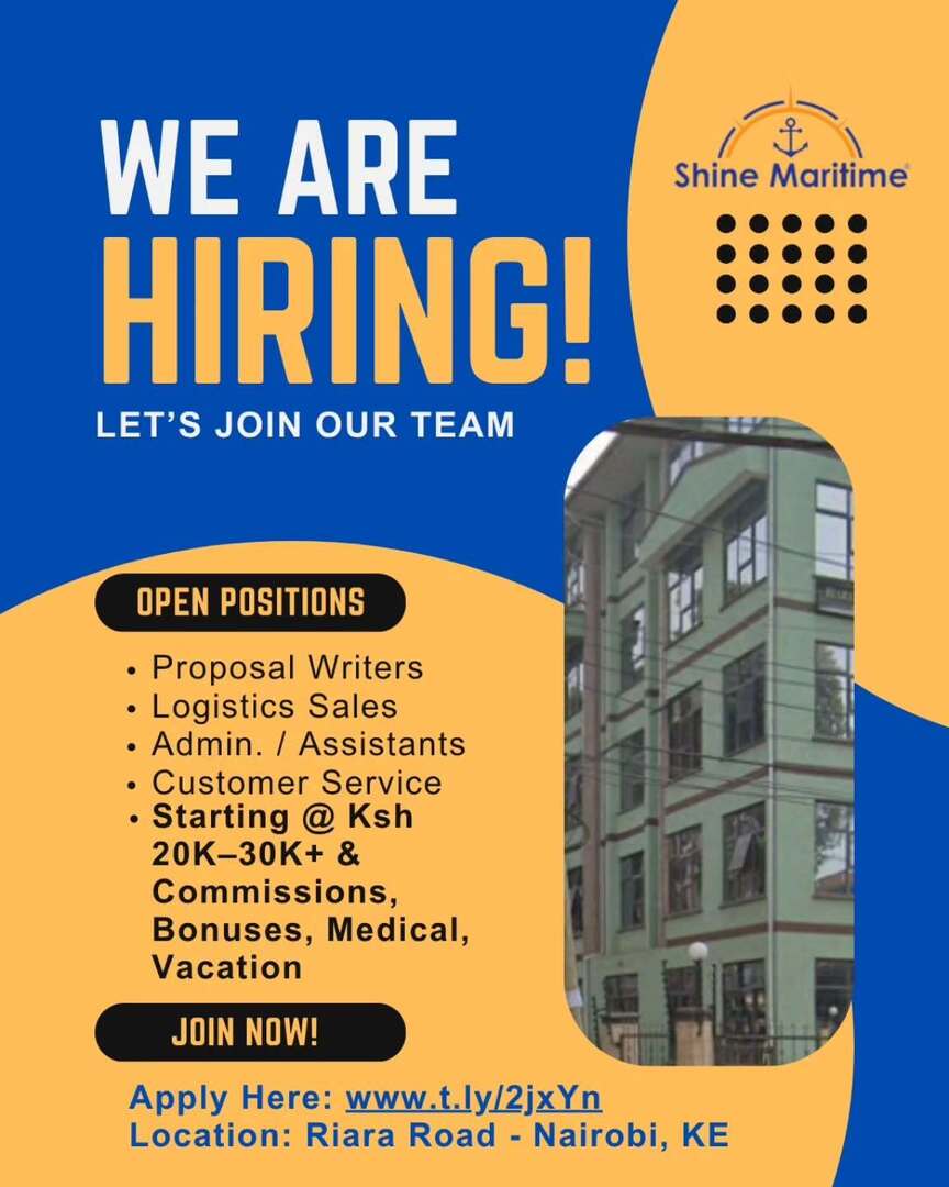 ShineMaritime's tweet photo. 🌟ARE YOU DRIVEN? Base Pay Ksh 20K–30K + Commissions of Ksh 5K–15K🌟 🌍 / #Nairobi #Kenya / DEADLINE: June 30, 2026 / APPLY HERE: https://t.co/FwlaRsrEEe / #Jobs #Logistics #SupplyChain https://t.co/W0sJcakZVU https://t.co/vflGxrZk9n