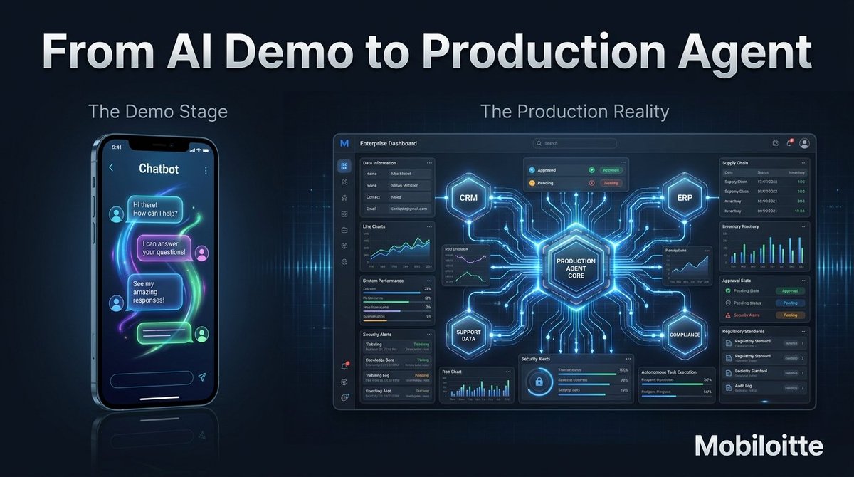 Mobiloitte's tweet photo. Most AI agents you see are demos.

Enterprise AI agents are different.

They must work across real workflows, real users, real systems, and real risk.

Contact: https://t.co/dHGLYY6b8m https://t.co/Hpw6cJbQeu