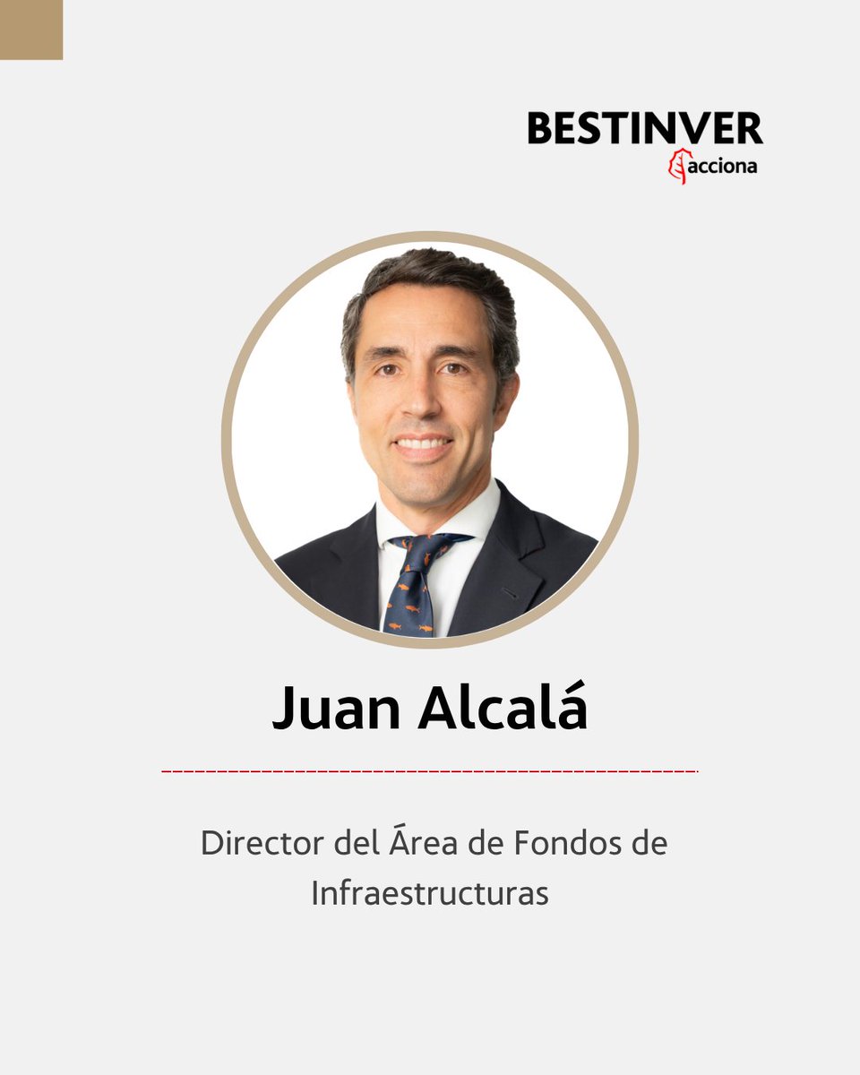 BESTINVER's tweet photo. 👤 Te presentamos a Juan Alcalá, Director del Área de Fondos de Infraestructuras de BESTINVER. 

👉 Juan cuenta con una trayectoria de casi 20 años en el sector de las infraestructuras, tanto a nivel nacional como internacional. Antes de unirse a BESTINVER, trabajó en Cintra, y previo a ello en Acciona Concesiones como Project Manager en la división internacional. 

👇 Conoce más sobre él, aquí 👇
https://t.co/nxJEArj9Fl
