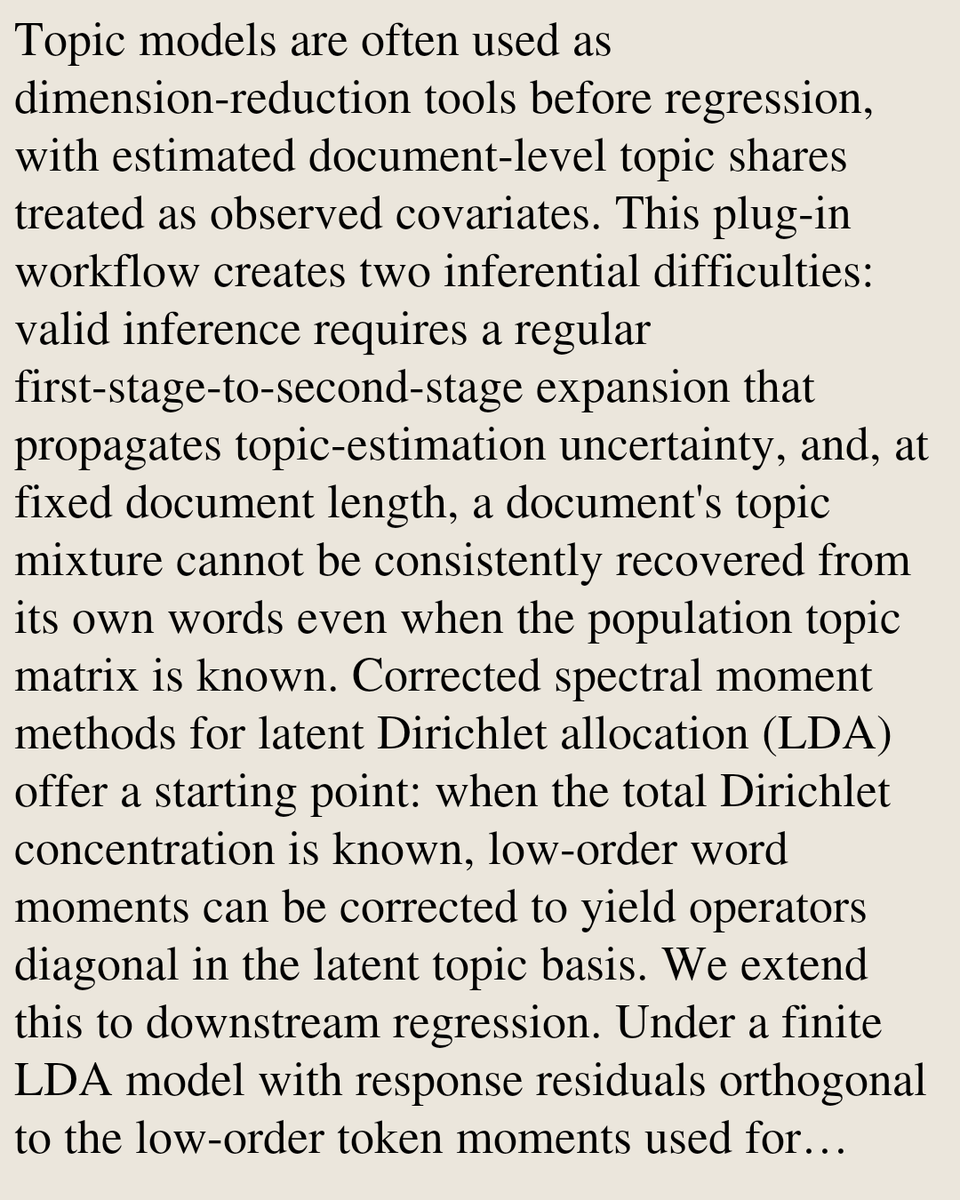 eBlogs's tweet photo. Moment-Based Inference for Regression with Latent Dirichlet Covariates

Ziyu Jiang
https://t.co/OK0sdA2N3s [𝚎𝚌𝚘𝚗.𝙴𝙼 𝚜𝚝𝚊𝚝.𝙼𝙴 𝚜𝚝𝚊𝚝.𝙼𝙻] https://t.co/lJ6wxaa9Bj