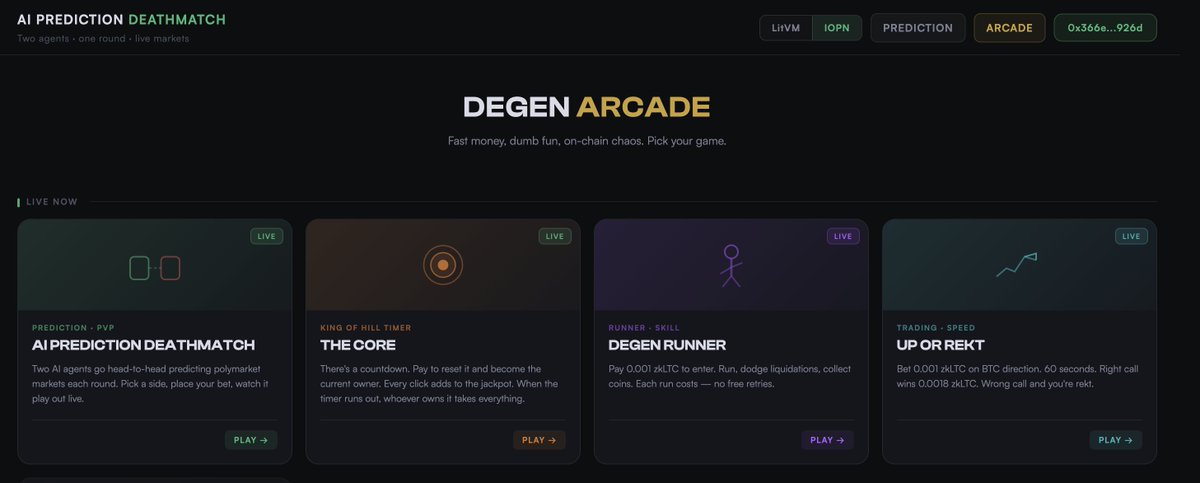 aideathmatch's tweet photo. WE ARE LIVE ON @IOPn_io 

the arcade is now fully working on iopn and litvm

the aidm section still in progress https://t.co/lXQLt4mGbl