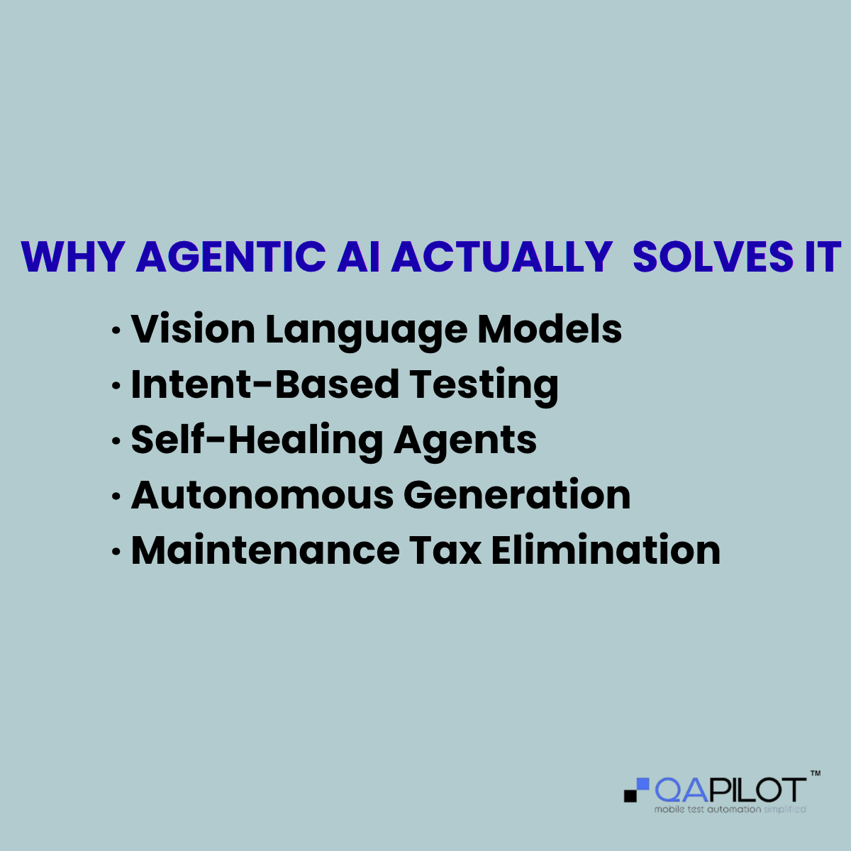 QApilot's tweet photo. Still maintaining scripts instead of improving quality?

That's the automation ceiling. Agentic AI offers a way past it.

Read more:
https://t.co/TsPnRb3roL https://t.co/sLHEACfHKi