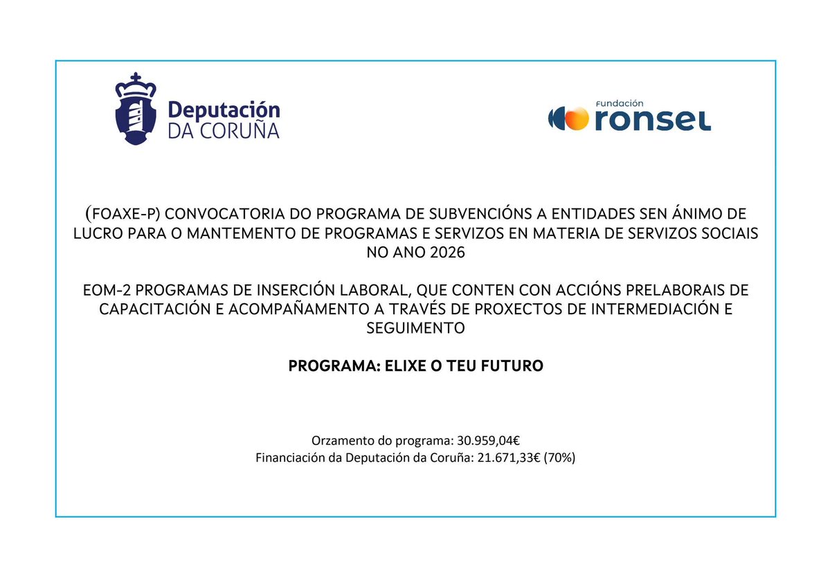 fundacionronsel's tweet photo. 🌍 Programa deseñado para mellorar a empregabilidade e ocupabilidade de persoas #migrantes en situación risco e/ou exclusión social, así como das persoas en situación irregular. https://t.co/PQp2HWwqdY