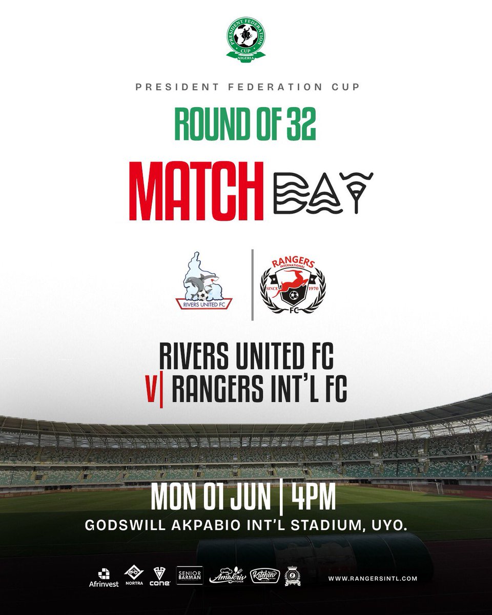 Rangers_Intl's tweet photo. MATCHDAY IN UYO!

The journey in the Federation Cup continues as we face off against Rivers United in the Round of 32.

Locked In. Focused. Ready.

Never Say Die! ⚪🔴
#FederationCup #RIVRAN
#Nkeabunkeanyi https://t.co/uj7eqDGqk6