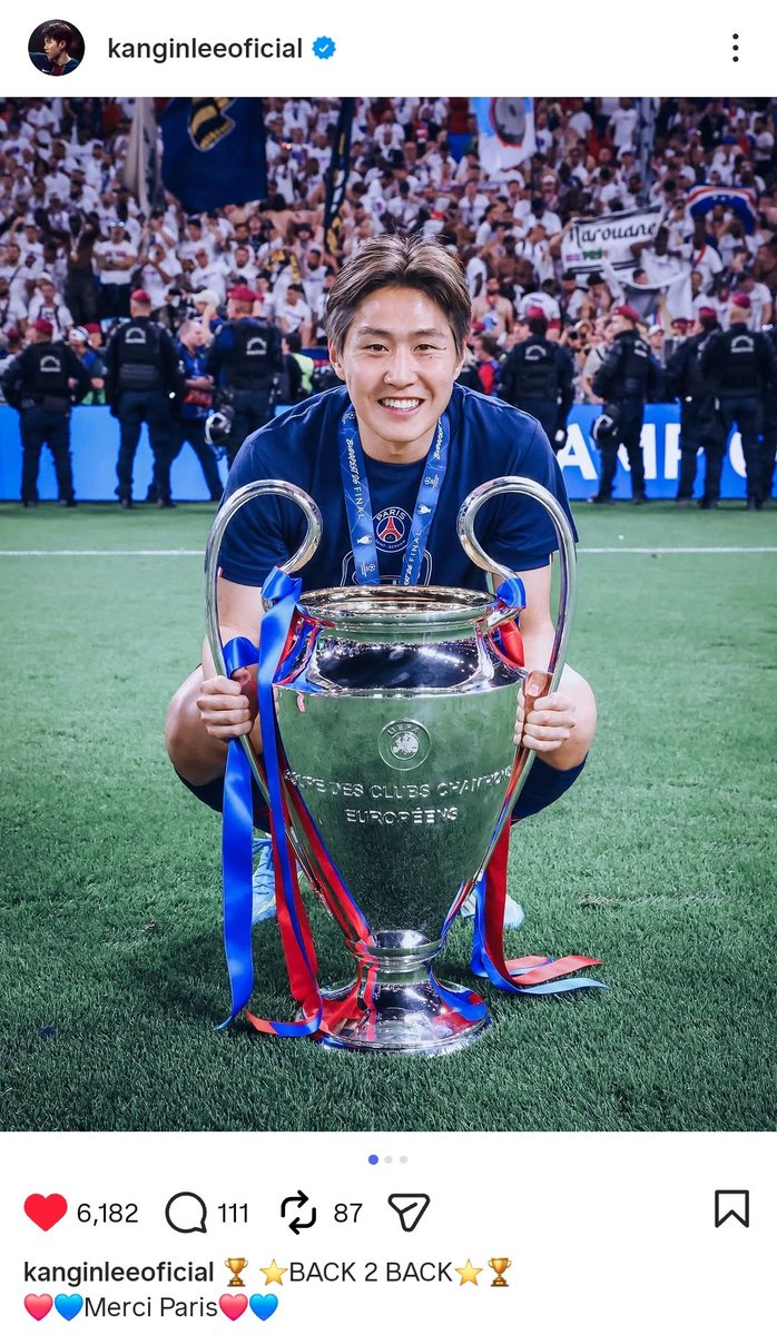 _LeeKangIn's tweet photo. 강인스타 .ᐟ.ᐟ

🏆⭐️BACK 2 BACK⭐️🏆
❤️💙Merci Paris❤️💙 https://t.co/3JMn2UnGUg