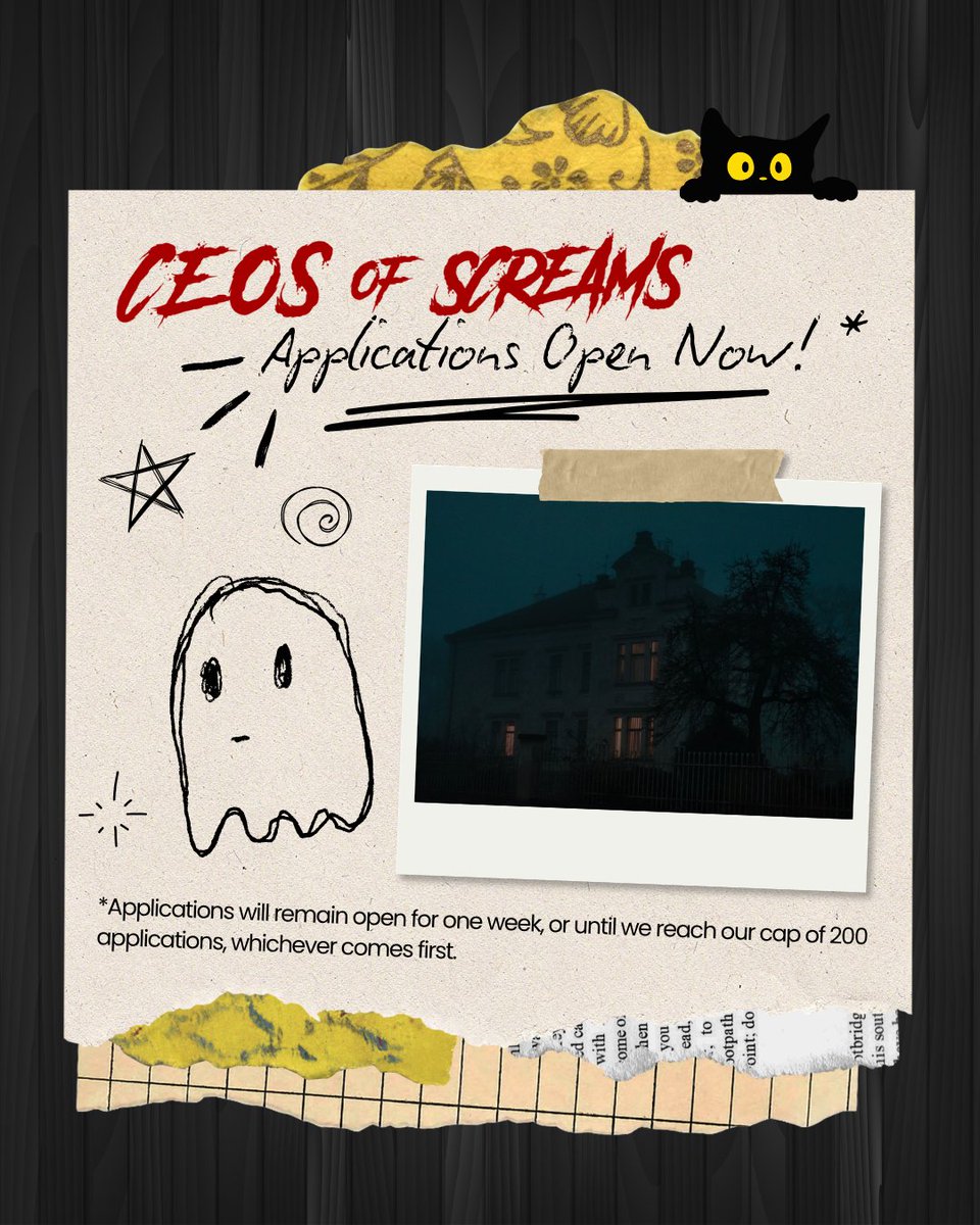 CEOsOfScreams's tweet photo. Apps for CEOs of Screams are officially open! 🎉
Fill out the form https://t.co/SXtUCz0tsw to apply. Creators from marginalized or underrepresented groups are especially encouraged to apply.
Apps will remain open for one week, or until we reach our cap of 200 applications. https://t.co/z8v2NI5T9P