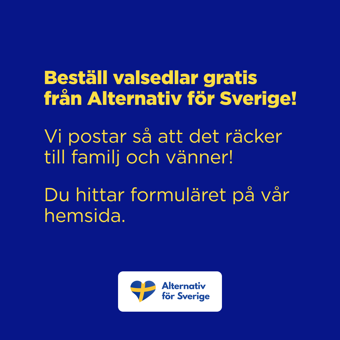 AFS_riks's tweet photo. Det går utmärkt att rösta på Alternativ för Sverige utan att beställa valsedlar i förväg. Våra valsedlar kommer att finnas utlagda i de flesta vallokaler tack vare våra hårt arbetande medlemmar. 

Om man inte hittar våra valsedlar, tar man en blank valsedel och skriver “Alternativ för Sverige” på den. 

För den som ändå vill ha valsedlar på förhand, t ex för att dela till familj/vänner, erbjuder vi nu möjlighet att beställa via denna länk.

https://t.co/gb1lFmFFOZ