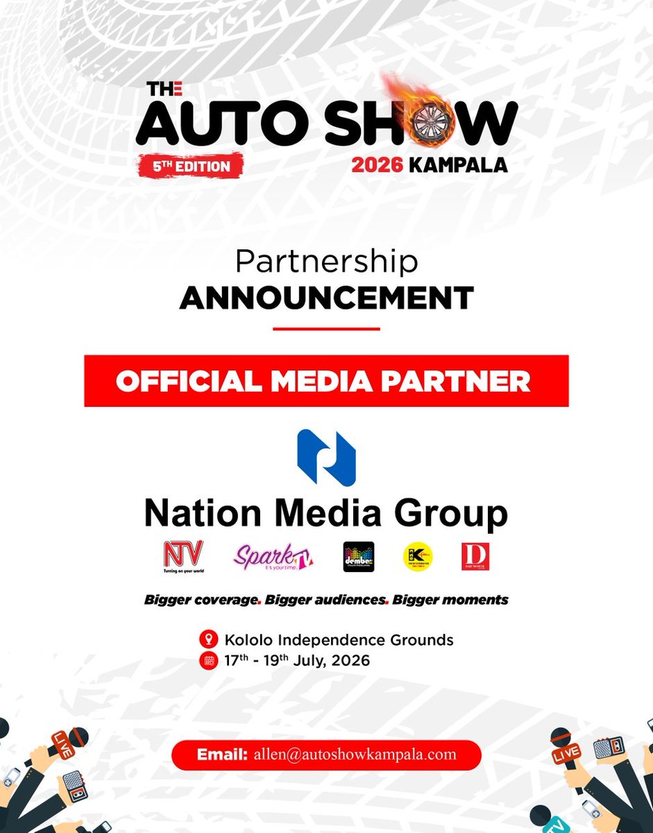 AutoShowKampala's tweet photo. We are glad to present The Auto Show Kampala 2026 Official Media Partner:
@NationMediaGrp, That is @ntvuganda, @sparktvuganda,  @DembeFm , @933kfm &amp; @DailyMonitor 
#AutoShowKampala https://t.co/lzuuSbRWi3