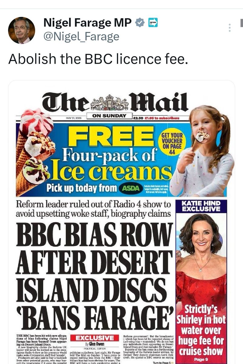 Parody_PM's tweet photo. It is disgraceful that I am never allowed on the BBC. They are so biased that they only allowed me to make 38 appearances on Question Time. https://t.co/K6kuuzAWPV