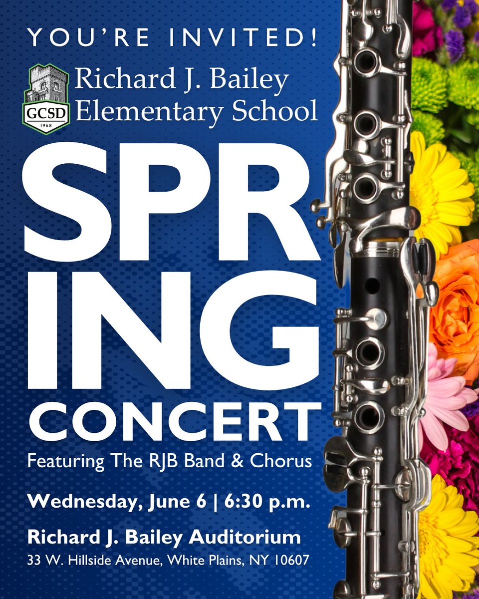 GreenburghCSD's tweet photo. 🎶 You're Invited! 🎶

Join us for the

RICHARD J. BAILEY ELEMENTARY SCHOOL
SPRING CONCERT
featuring the RJB Band &amp; Chorus

Wednesday, June 3 @ 6:30 p.m.
Richard J. Bailey Auditorium, 33 W. Hillside Avenue

We hope to see you there!

#SoaringTogether https://t.co/UUBgVFibTw