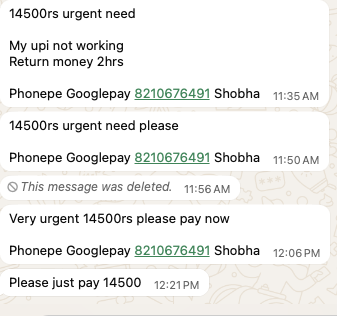 splraj's tweet photo. @Cyberdost @cybercrime_gov one my mobile number has been hacked, which is my wife using. Now the hacker requesting for payment to contacts. Few people make the payment, please help me. @NEWS @TheLallantop https://t.co/RO8d515KNj